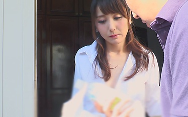 In the no-bra white shirt, sexy Saori Okumura takes out trash in the morning