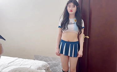 Young Asian girl fucked after watching soccer.
