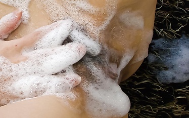 Amateur with hot body Mari Sasaki tastes her pussy during petting play