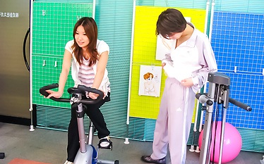 Sporty and busty babe Haruna Sakurai fondled and fucked in the gym