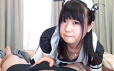 Gorgeous Asian maid sucks cock in amazing ways