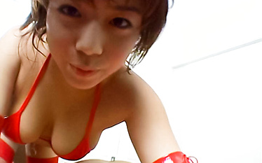 Hot Mai Haruna rubs cock with latex gloves